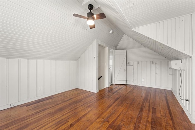 2525 NW 32nd St, Oklahoma City, OK 73112 - additional living space with vaulted ceiling, wood-type flooring, and ceiling fan