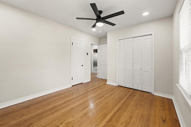 2525 NW 32nd St, Oklahoma City, OK 73112 - unfurnished bedroom with light wood-style flooring, a closet, recessed lighting, and a ceiling fan