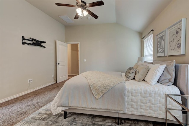 9909 Summerhill Ln, Yukon, OK 73099 - carpeted bedroom featuring vaulted ceiling and ceiling fan