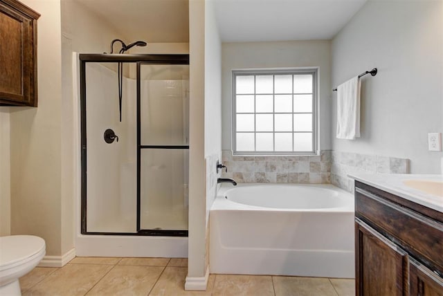 9909 Summerhill Ln, Yukon, OK 73099 - full bathroom with a shower stall, a garden tub, tile patterned flooring, and vanity