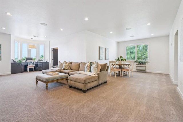 1415 Sherwood Ln, Nichols Hills, OK 73116 - living area featuring light colored carpet, recessed lighting, and an office area