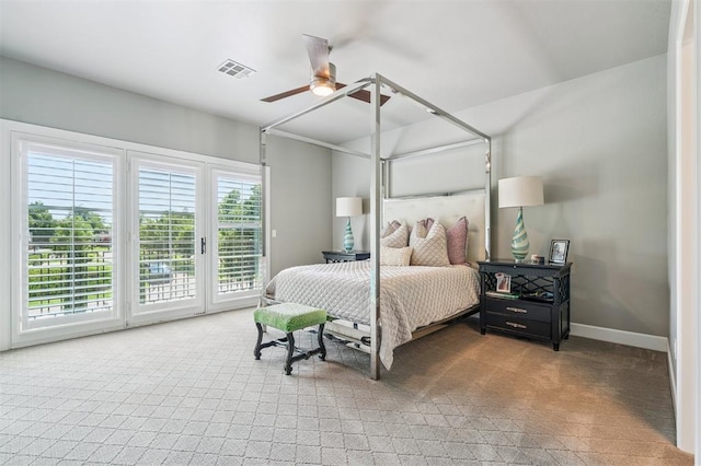 1415 Sherwood Ln, Nichols Hills, OK 73116 - bedroom featuring carpet floors, access to outside, and a ceiling fan