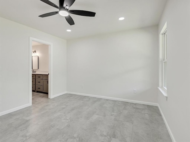 1609 NE 26th St, Oklahoma City, OK 73111 - unfurnished bedroom featuring recessed lighting, ensuite bath, and ceiling fan