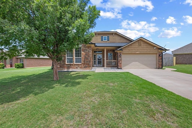 18200 Allora Dr, Edmond, OK 73012 - view of front of house featuring an attached garage, concrete driveway, brick siding, and a front lawn
