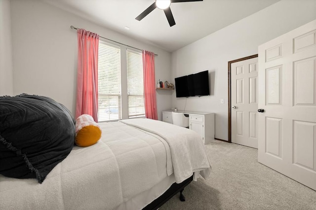18200 Allora Dr, Edmond, OK 73012 - bedroom featuring light colored carpet and ceiling fan