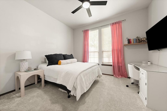 18200 Allora Dr, Edmond, OK 73012 - bedroom featuring light colored carpet, an office area, and a ceiling fan