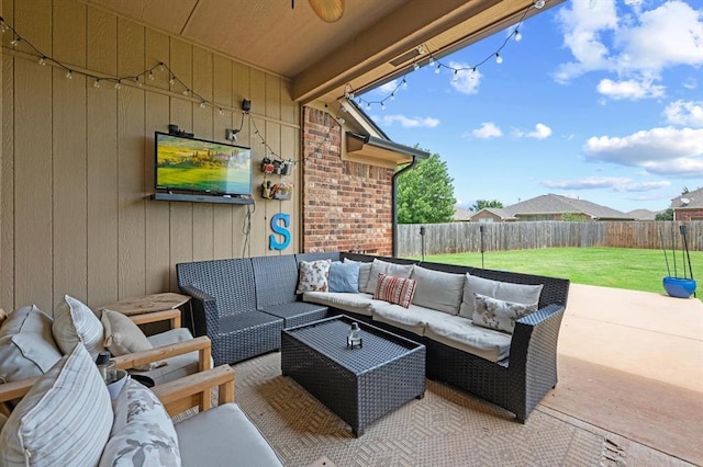 18200 Allora Dr, Edmond, OK 73012 - fenced backyard featuring an outdoor hangout area and a patio area