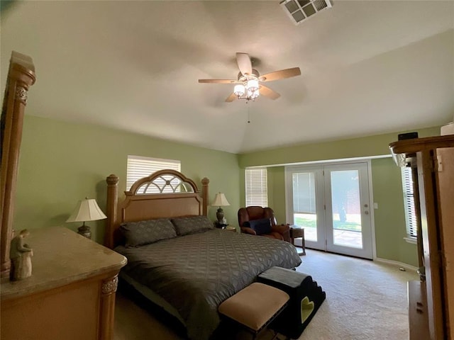 10201 Pinckney Ct, Oklahoma City, OK 73162 - bedroom with access to exterior, light carpet, and ceiling fan
