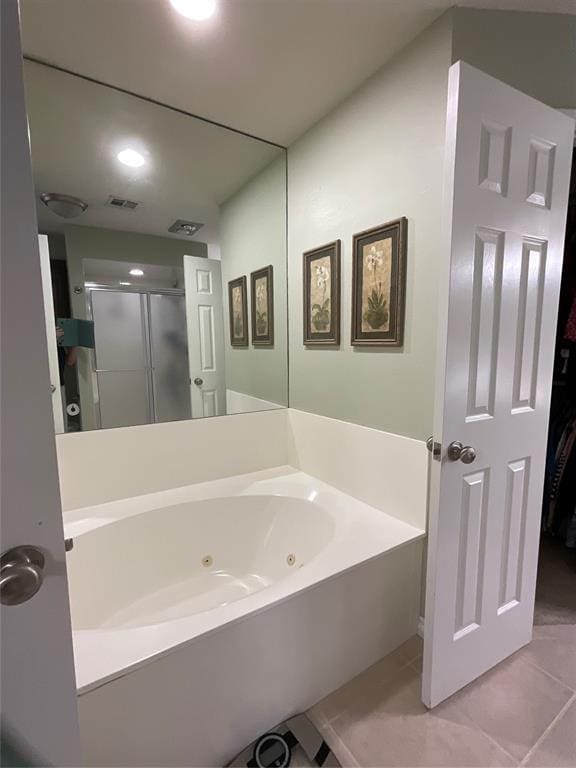 10201 Pinckney Ct, Oklahoma City, OK 73162 - full bath featuring a shower stall, a whirlpool tub, and tile patterned floors