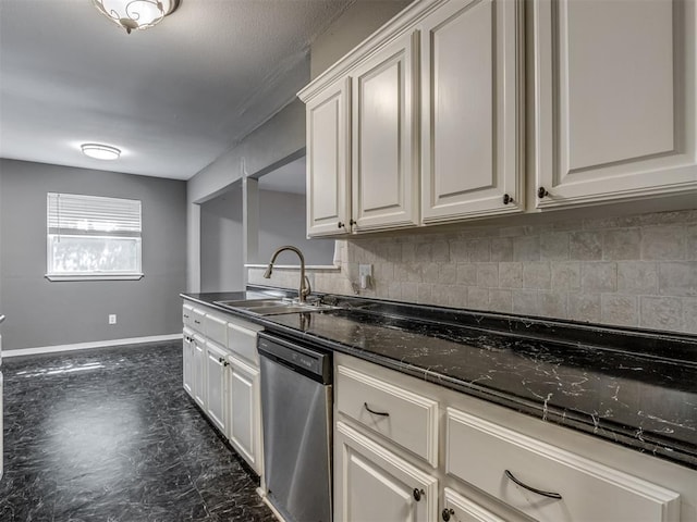 528 Sweetbough St, Jones, OK 73049 - kitchen featuring stainless steel dishwasher, decorative backsplash, and white cabinets