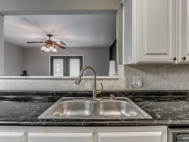 528 Sweetbough St, Jones, OK 73049 - kitchen with tasteful backsplash, a ceiling fan, and white cabinets