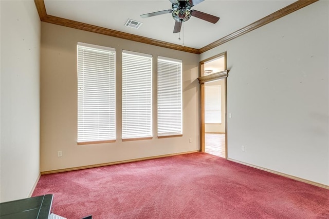 1308 River Birch Dr, Yukon, OK 73099 - empty room with a ceiling fan, crown molding, and carpet floors