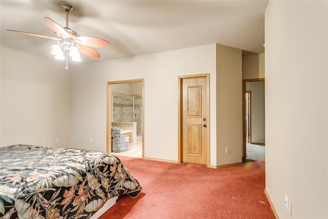 1308 River Birch Dr, Yukon, OK 73099 - bedroom with carpet floors, ensuite bathroom, and a ceiling fan