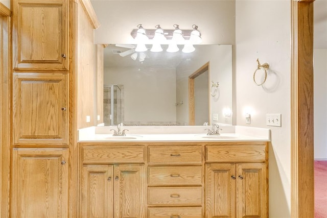 1308 River Birch Dr, Yukon, OK 73099 - bathroom featuring double vanity and an enclosed shower