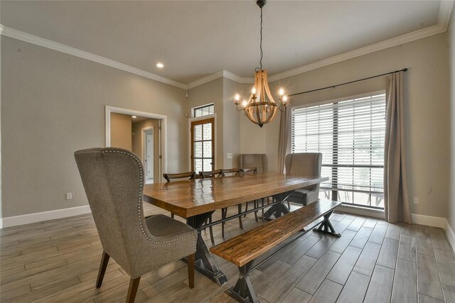 3019 Winding Creek Ln, Piedmont, OK 73078 - dining space with a chandelier, light wood-style floors, crown molding, and recessed lighting