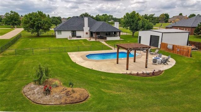 3019 Winding Creek Ln, Piedmont, OK 73078 - view of swimming pool featuring a fenced backyard, a patio, and an outdoor structure