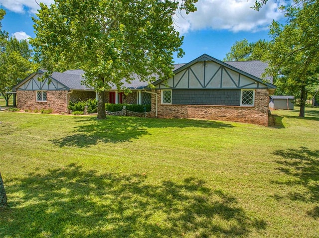 7219 N Council Ave, Blanchard, OK 73010 - english style home with a front yard and brick siding