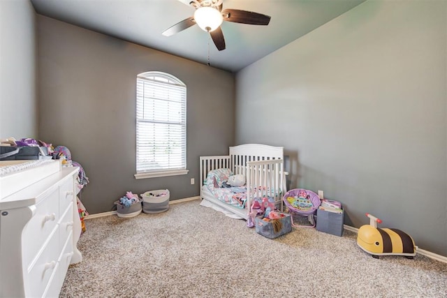 2500 SE 93rd St, Moore, OK 73160 - bedroom featuring carpet, a nursery area, and a ceiling fan