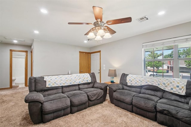 720 N Main St, Blanchard, OK 73010 - living room with carpet, recessed lighting, and a ceiling fan
