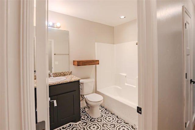 621 SW 7th St, Moore, OK 73160 - full bath featuring vanity, tile patterned flooring, and washtub / shower combination