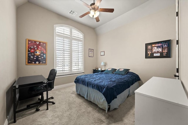 2725 Open Range Rd, Edmond, OK 73034 - carpeted bedroom featuring lofted ceiling, a desk, and a ceiling fan