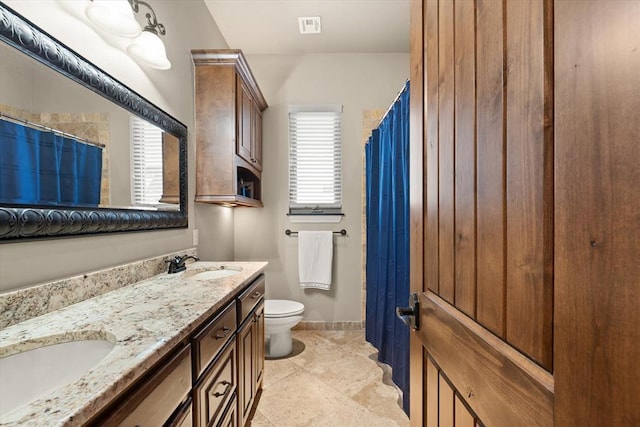 2725 Open Range Rd, Edmond, OK 73034 - bathroom with double vanity, a shower with curtain, and tile patterned flooring