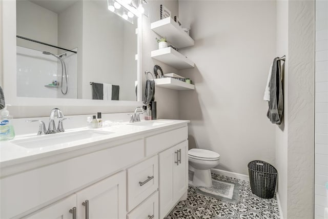 6605 NW 150th Ter, Oklahoma City, OK 73142 - full bath with double vanity, a shower, and tile patterned floors