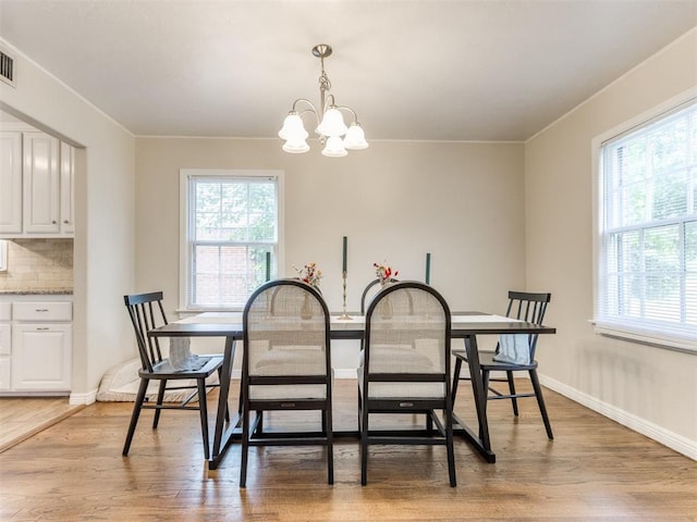 5409 N Walker Ave, Oklahoma City, OK 73118 - dining room featuring healthy amount of natural light, light wood-style flooring, and a chandelier