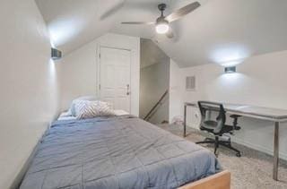 17009 Wales Green Ave, Edmond, OK 73012 - bedroom featuring carpet flooring, lofted ceiling, and a ceiling fan