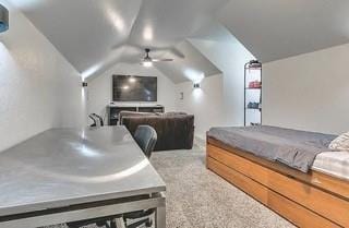 17009 Wales Green Ave, Edmond, OK 73012 - carpeted cinema room with vaulted ceiling and a ceiling fan