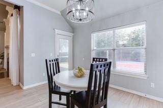 17009 Wales Green Ave, Edmond, OK 73012 - dining room featuring a chandelier and light wood finished floors