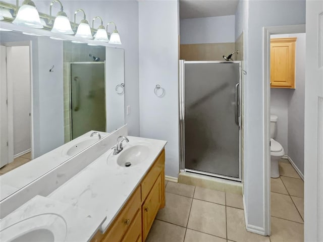 13625 Bell Ave, Oklahoma City, OK 73142 - full bathroom with double vanity, a stall shower, and tile patterned flooring