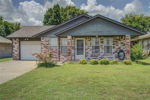 2013 Creekridge Dr, Oklahoma City, OK 73141 - ranch-style home with a garage, concrete driveway, a front lawn, and brick siding