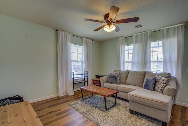 2013 Creekridge Dr, Oklahoma City, OK 73141 - living area with ceiling fan and wood finished floors