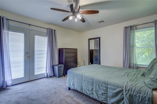 2013 Creekridge Dr, Oklahoma City, OK 73141 - carpeted bedroom featuring french doors, access to exterior, and ceiling fan