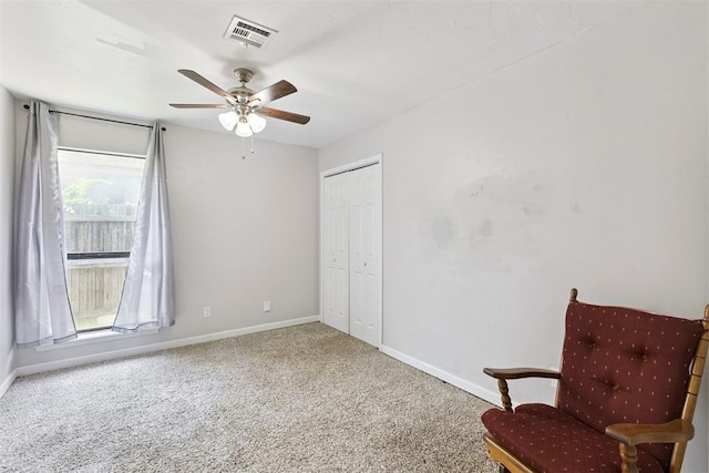 10412 NW 37th St, Yukon, OK 73099 - living area featuring a ceiling fan and carpet flooring