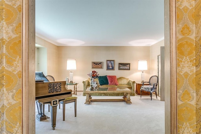 2532 Lancaster Ln, Oklahoma City, OK 73116 - carpeted living room with ornamental molding