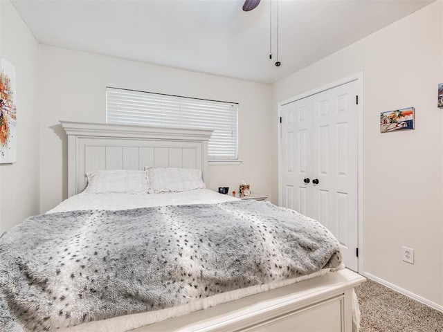 617 Hoehner Ave, Okarche, OK 73762 - bedroom with light carpet, a closet, and ceiling fan