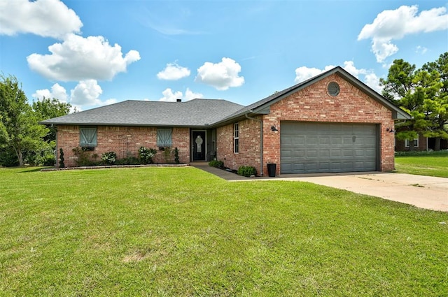 4155 NW Terrace Hills Rd, Piedmont, OK 73078 - ranch-style home featuring brick siding, concrete driveway, a garage, a front yard, and a shingled roof