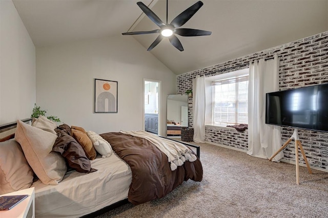 4155 NW Terrace Hills Rd, Piedmont, OK 73078 - carpeted bedroom featuring vaulted ceiling, ceiling fan, and ensuite bathroom