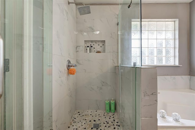 4155 NW Terrace Hills Rd, Piedmont, OK 73078 - full bathroom featuring a bath and a marble finish shower