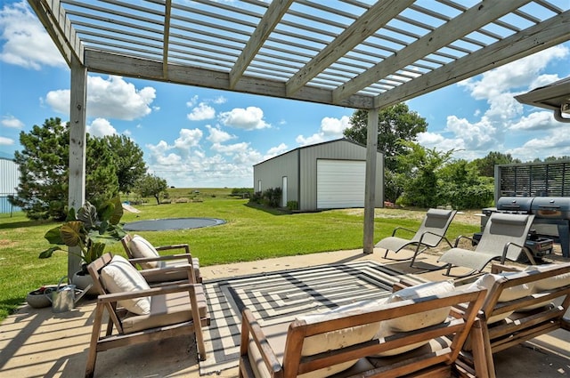 4155 NW Terrace Hills Rd, Piedmont, OK 73078 - view of patio / terrace featuring a pergola, an outdoor structure, and a detached garage