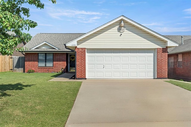 12281 SW 11th St, Yukon, OK 73099 - ranch-style home with an attached garage, driveway, brick siding, and roof with shingles