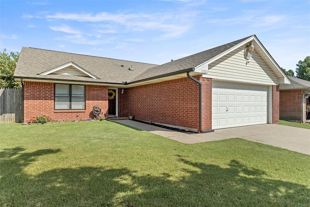 12281 SW 11th St, Yukon, OK 73099 - single story home featuring concrete driveway, an attached garage, roof with shingles, and brick siding