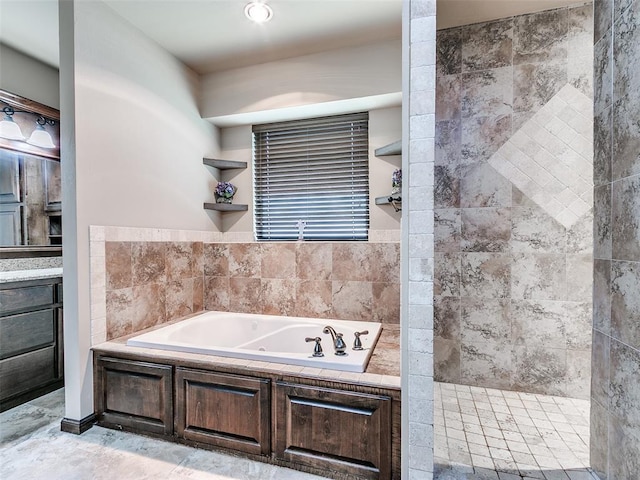 17401 Melville Ln, Edmond, OK 73012 - full bathroom with a jetted tub, tiled shower, and vanity