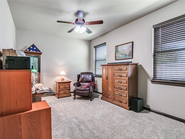 17401 Melville Ln, Edmond, OK 73012 - living area featuring carpet and ceiling fan