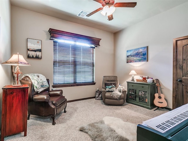 17401 Melville Ln, Edmond, OK 73012 - sitting room featuring a ceiling fan and carpet flooring