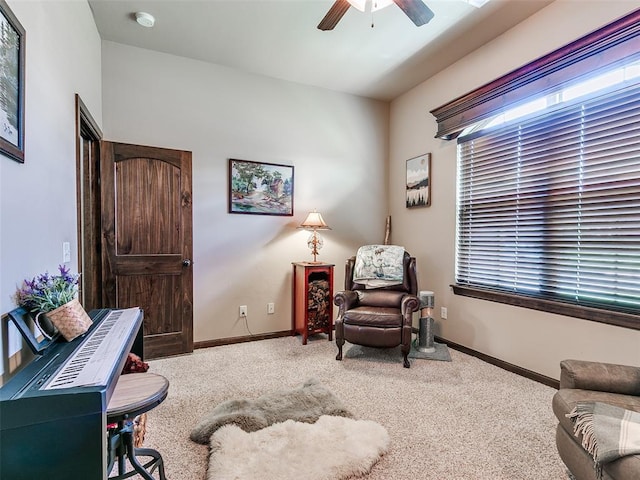 17401 Melville Ln, Edmond, OK 73012 - sitting room with a ceiling fan, carpet, and plenty of natural light