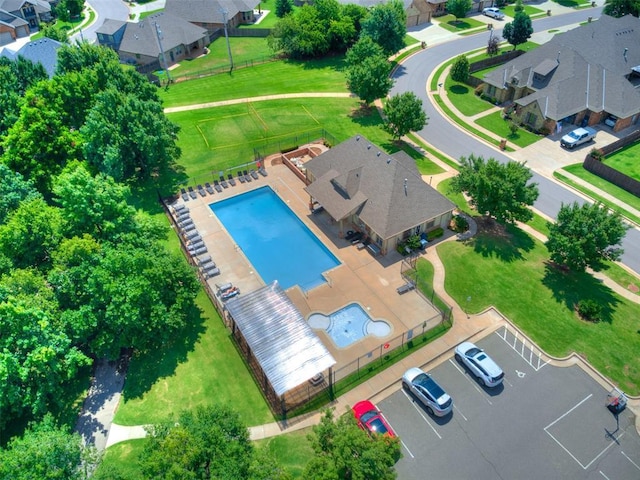 17401 Melville Ln, Edmond, OK 73012 - aerial view of residential area with a pool area