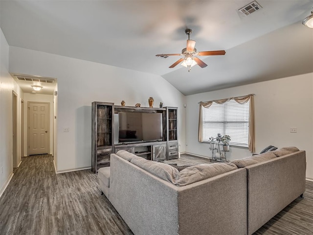 623 SW 37th St, Moore, OK 73160 - living area with ceiling fan, wood finished floors, lofted ceiling, and attic access